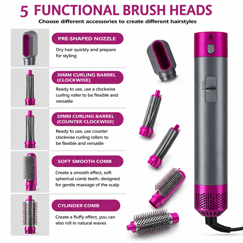 5 in 1 Hot Air Styler And Dryer,Multifunctional Hair Styler Tool