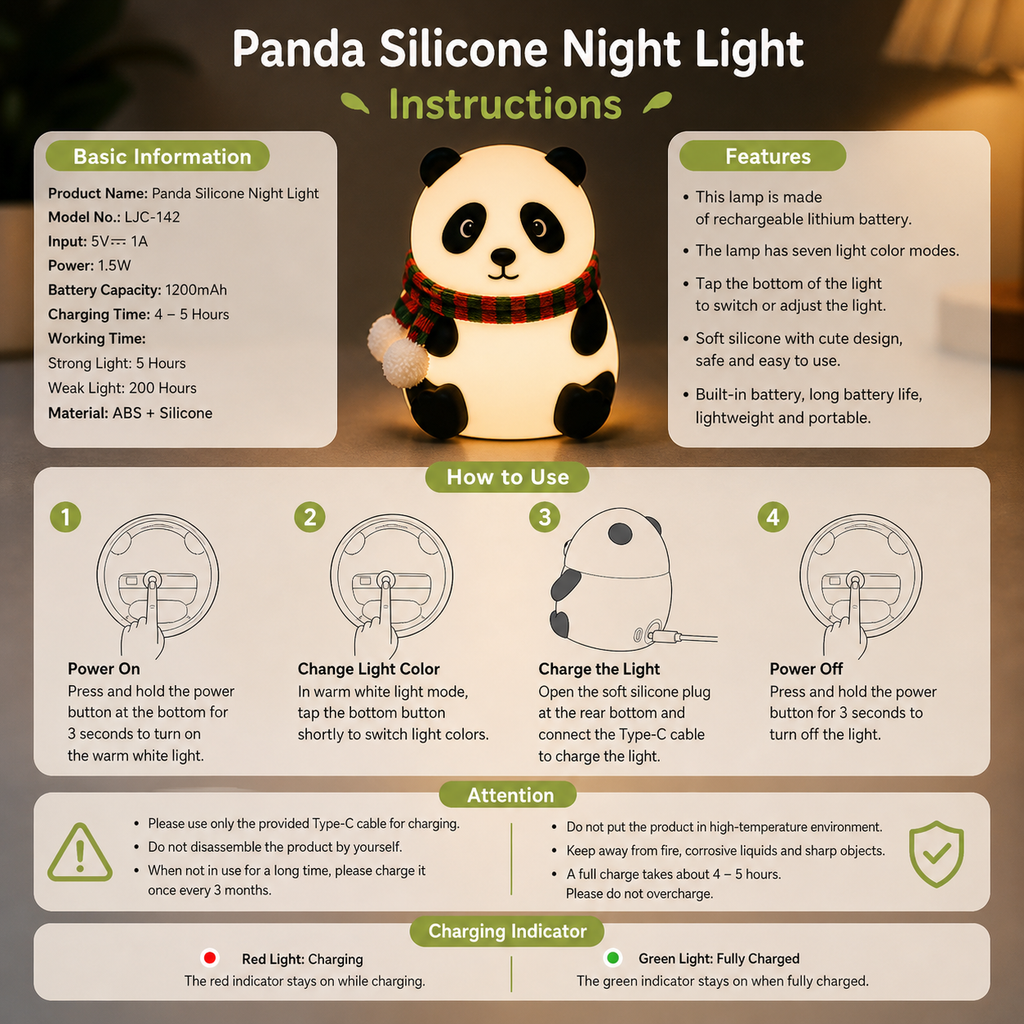 Panda Silicone Night Light