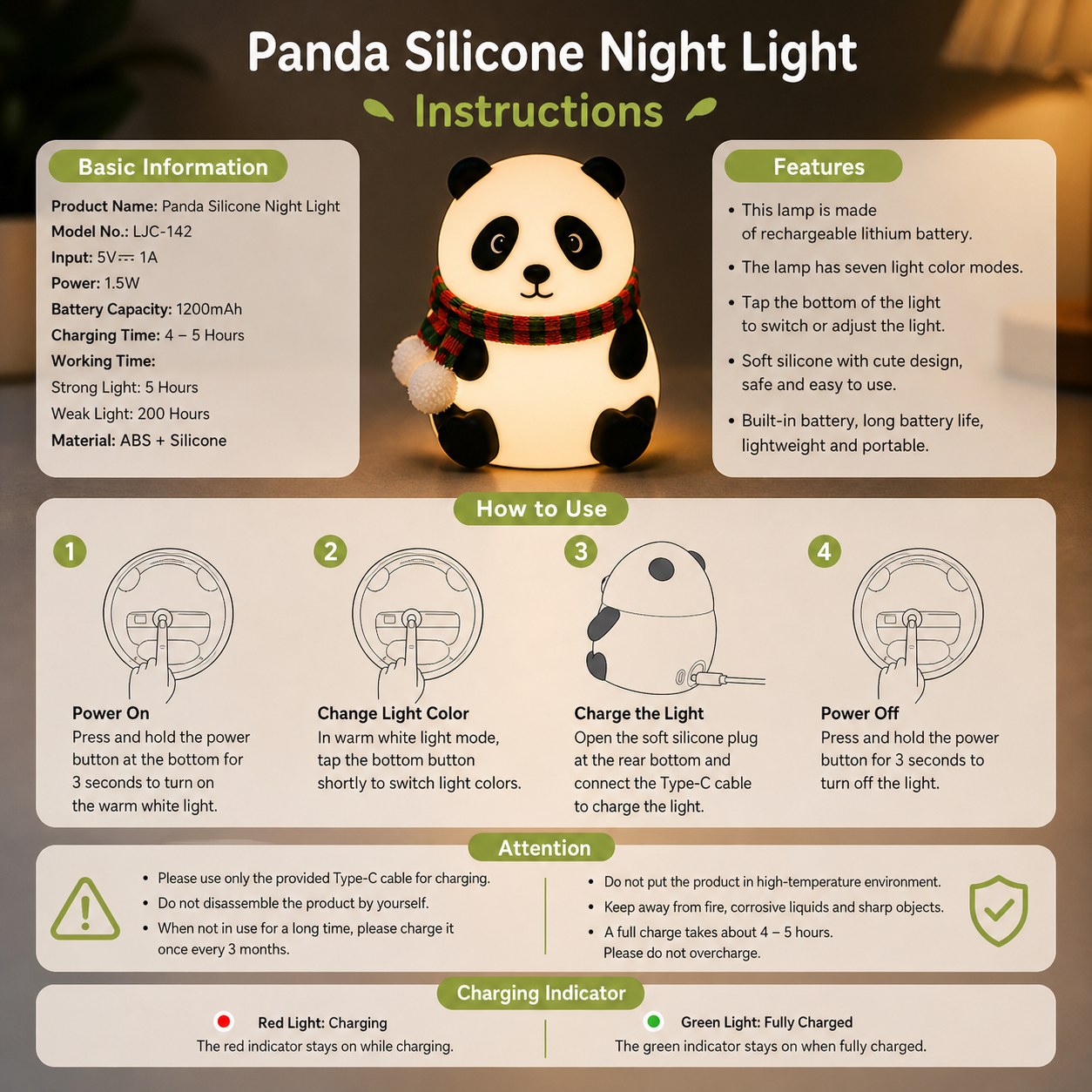 Panda Silicone Night Light
